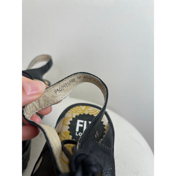 Fly London Black Leather Crisscross Wedge Sandals - Picture 6 of 10